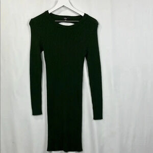 Lulu’s Womens Sweater Dress S Forest Green Midi Ribbed Cutout Back Bodycon EUC